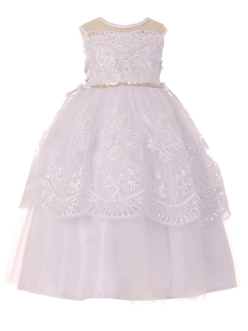 Rain Kids Little Girls White Pearl Sequin Beaded Christening Bolero Dress 2-6 - SophiasStyle.com